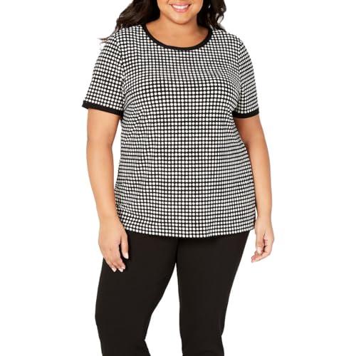anne klein womens plus button back top blouse, anne black/anne white, 2x us