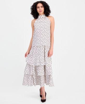 anne klein womens polka dot halter top polka dot pull on tiered skirt