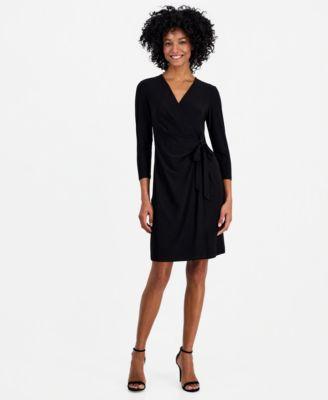 anne klein womens printed 3 4 sleeve wrap dress p xxs xxl