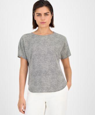 anne klein womens printed boat neck short sleeve top p xxs xxl