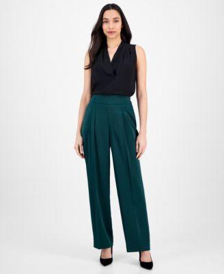 anne klein womens pull on high rise pleat front pants
