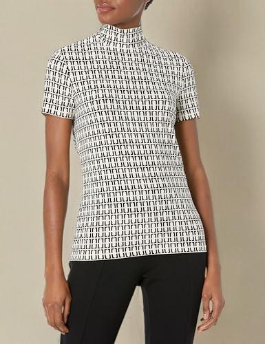anne klein womens short sleeve mock neck top blouse, anne white/anne black, small us