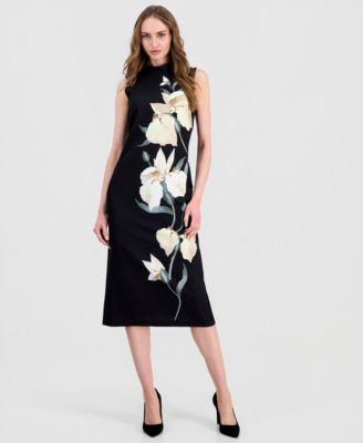 anne klein womens sleeveless mock neck sheath dress regular petite