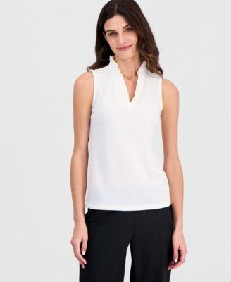 anne klein womens sleeveless ruffled neck top