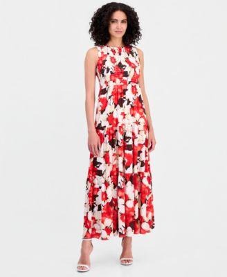 anne klein womens smocked bodice tiered maxi dress