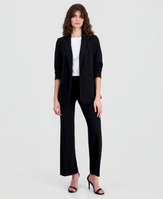 anne klein womens stretch crepe scrunch sleeve blazer high rise pull on pants