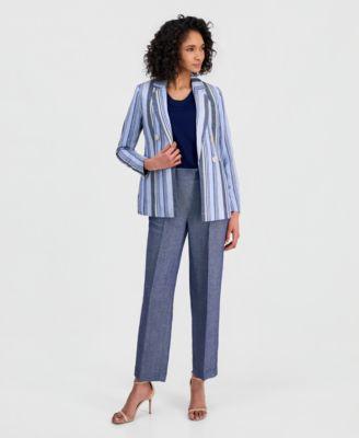 anne klein womens striped open front blazer wide leg pants