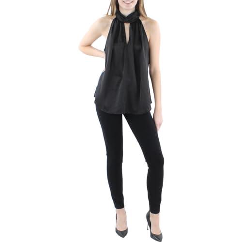anne klein womens twist collar halter top dress shirt, anne black, medium us