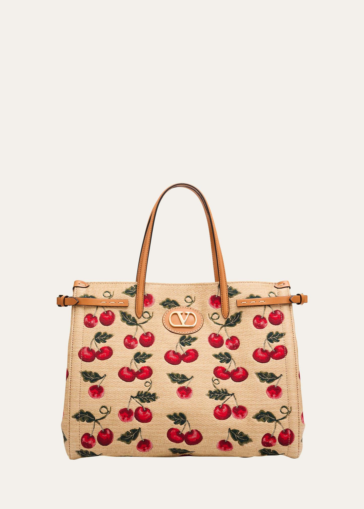 antibes medium cherry tote bag in cotton jacquard