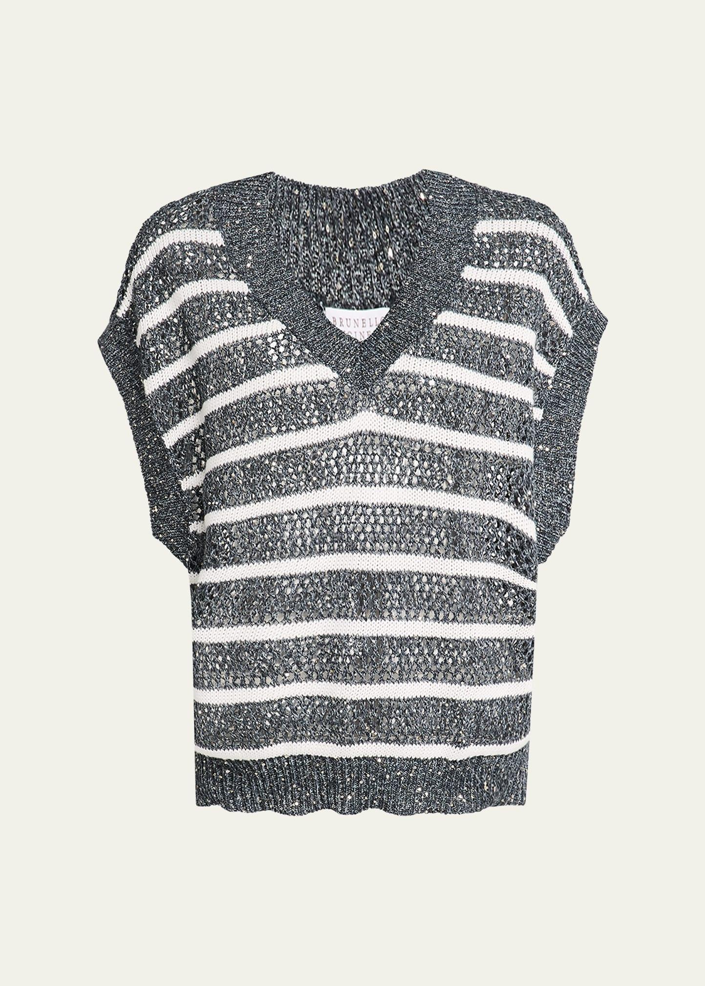 antibes striped paillette open-knit sleeveless sweater