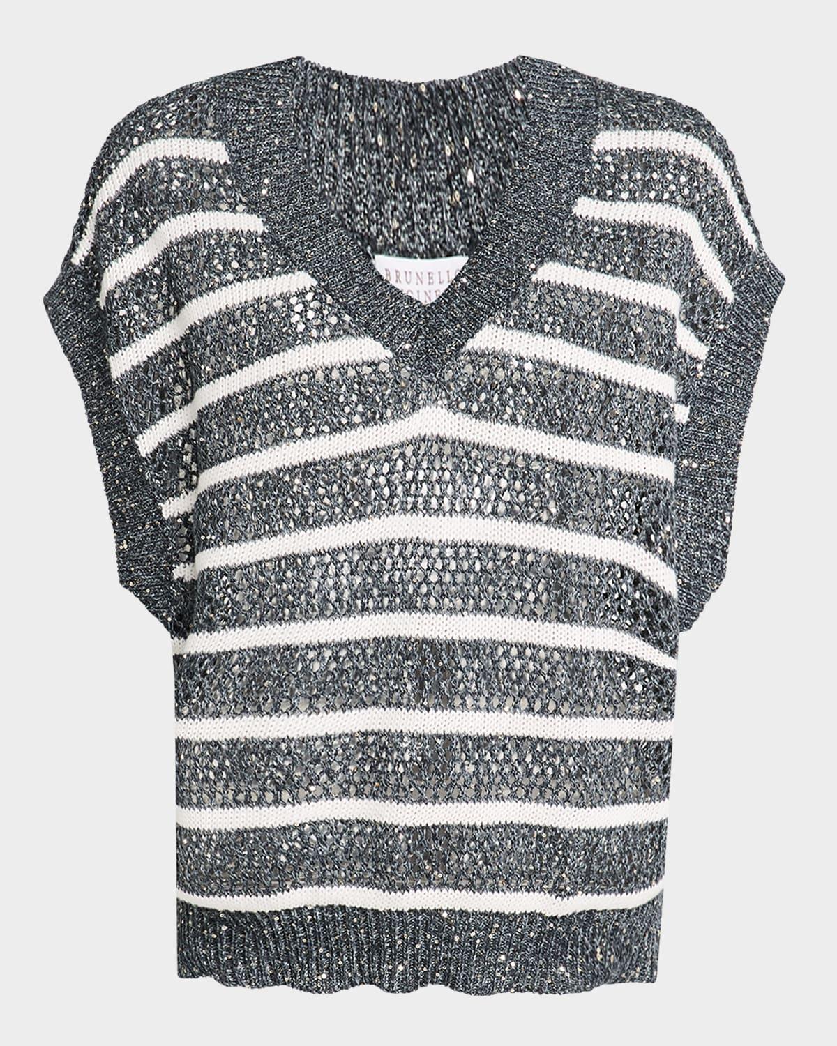 antibes striped paillette open-knit sleeveless sweater