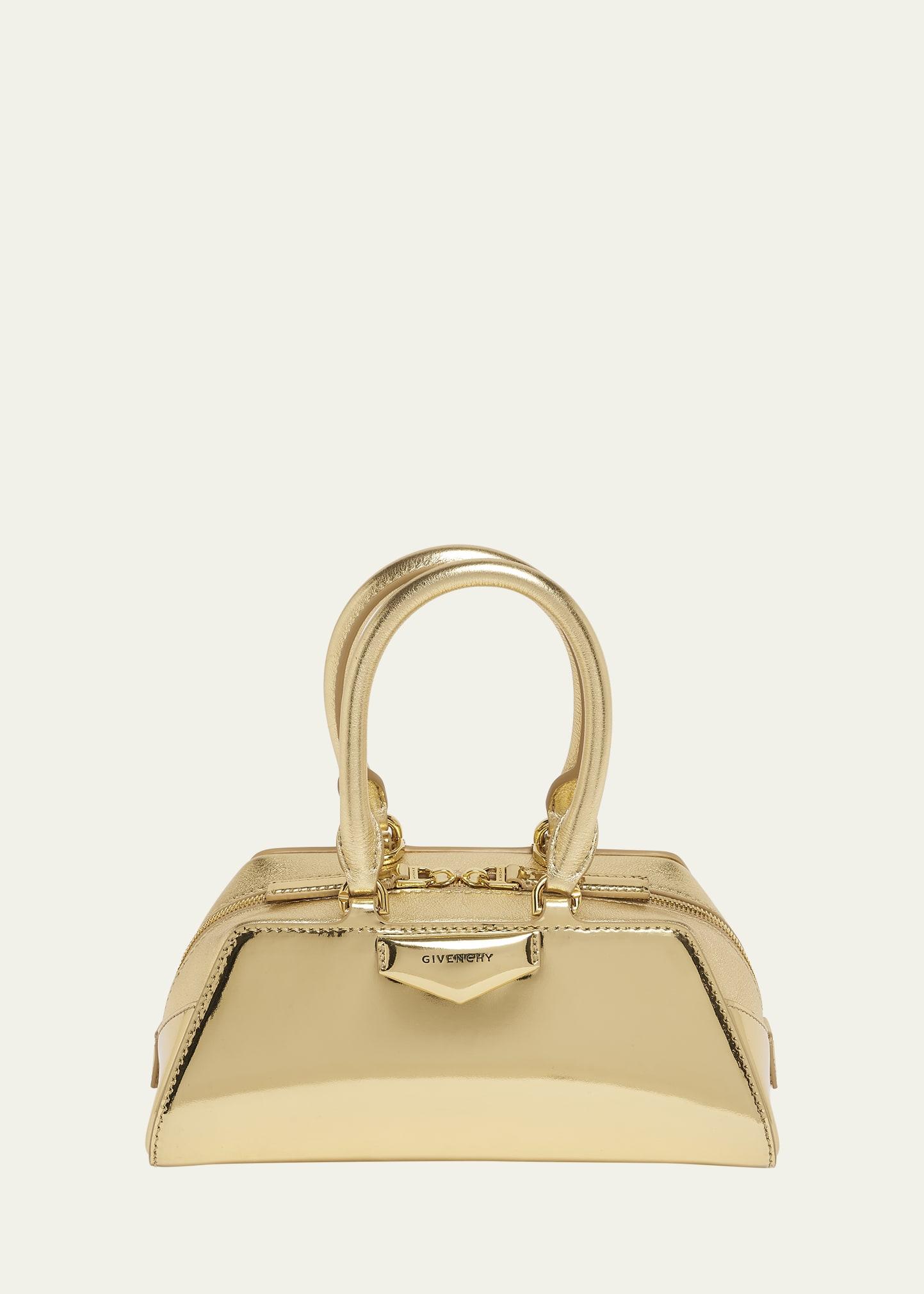 antigona mini top-handle bag in mirror laminated leather