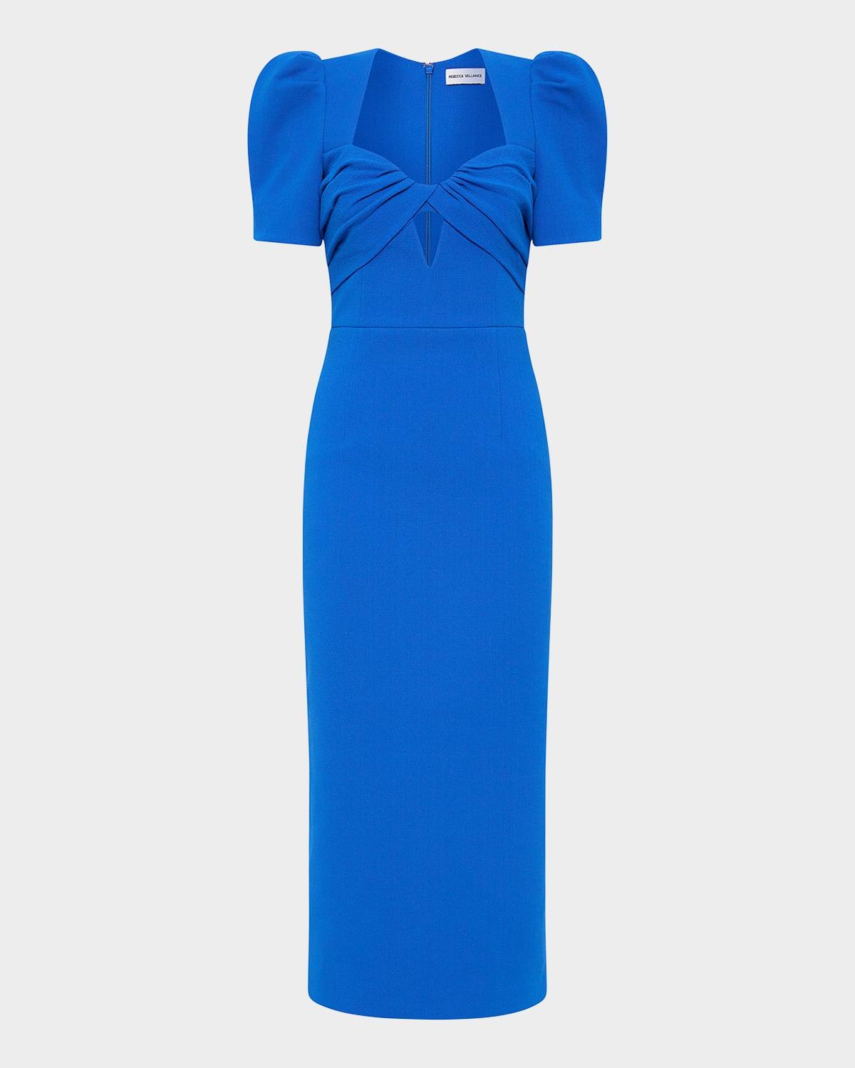 antonella puff-sleeve sweetheart midi dress