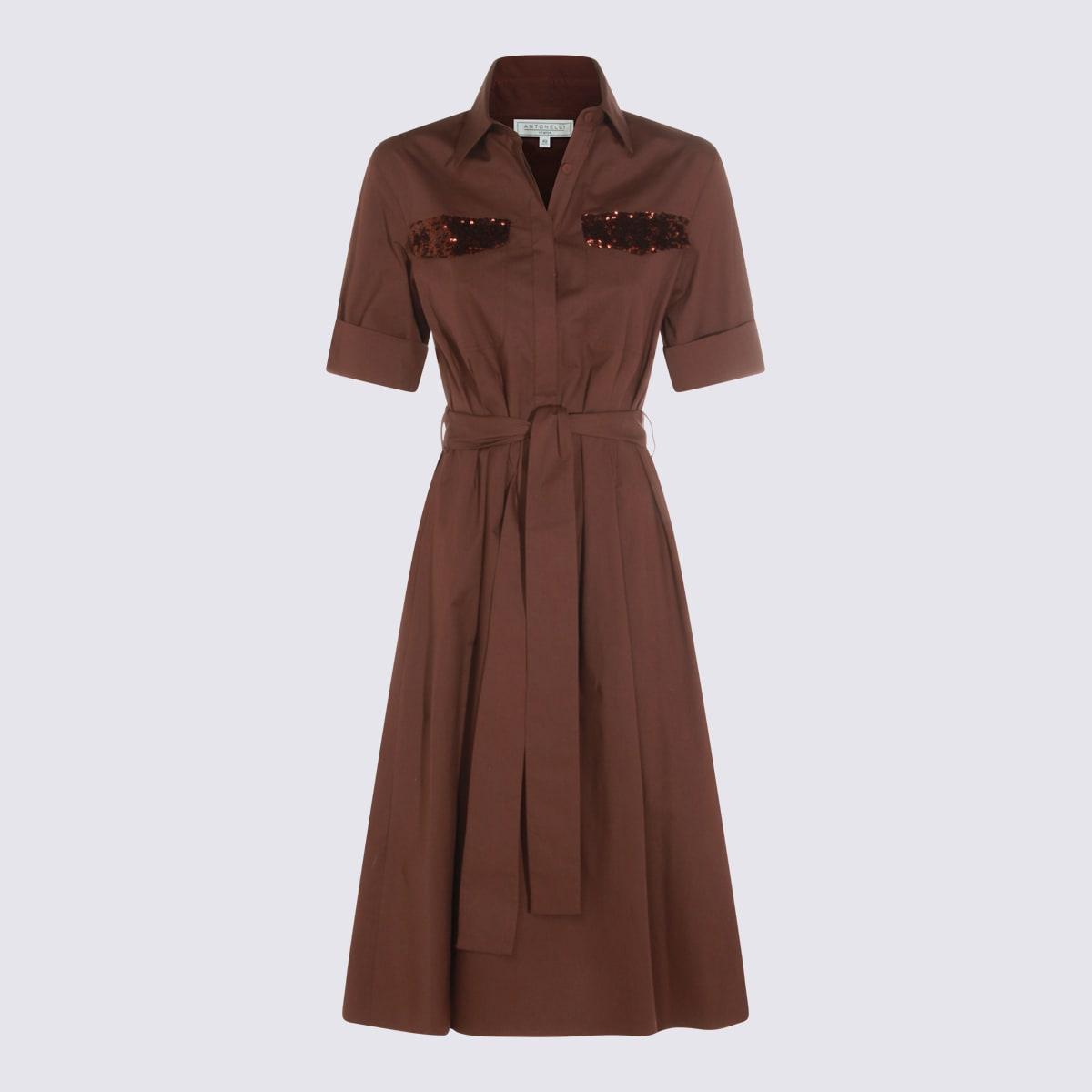 antonelli brown cotton midi dress