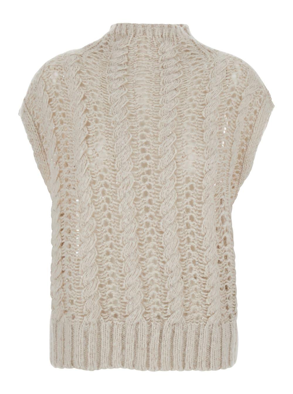 antonelli faustina beige sleeveless crewneck knit vest in wool woman