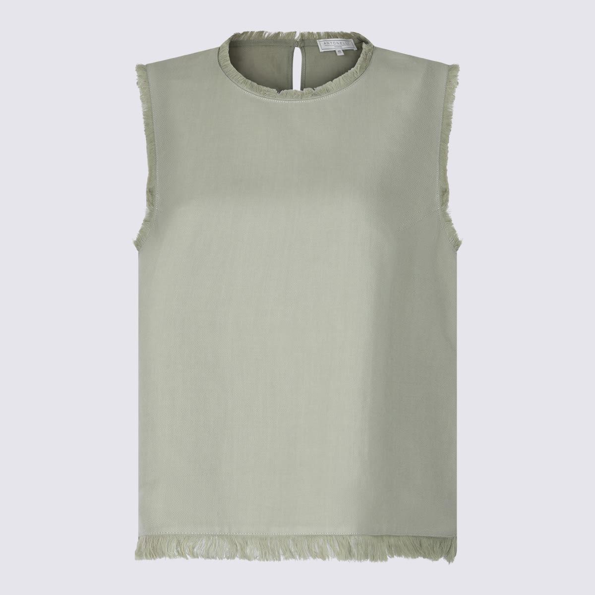 antonelli green viscose and linen blend top