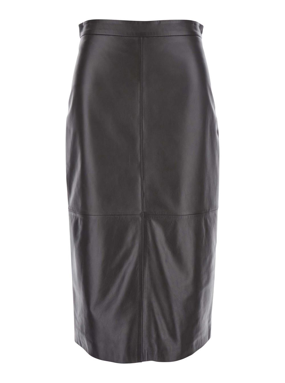 antonelli kinder black midi skirt with rear single slit in leather woman