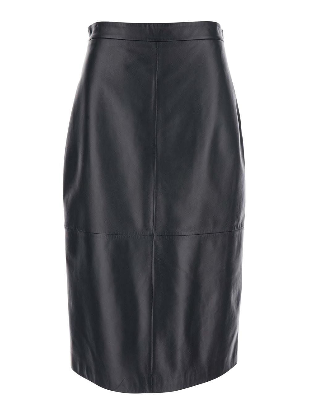 antonelli kinder black skirt with rear single slit in leather woman