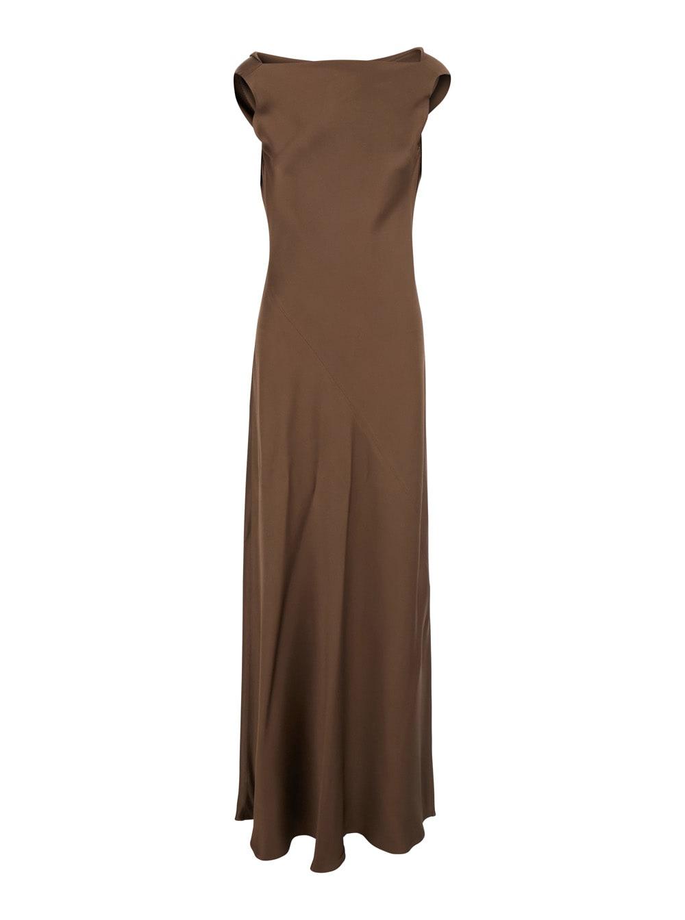 antonelli mara brown long dress with draped neckline in acetate blend woman