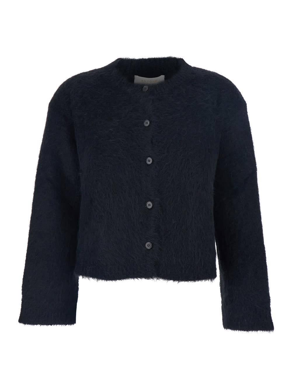 antonelli marzia black crewneck cardigan with ribbed trims in wool woman