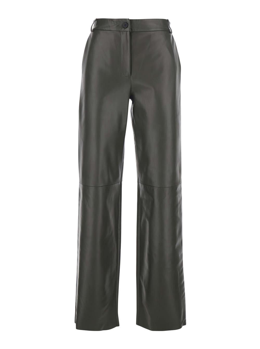 antonelli perlage green pants with belt loops and elastic waist on the rear in leather woman