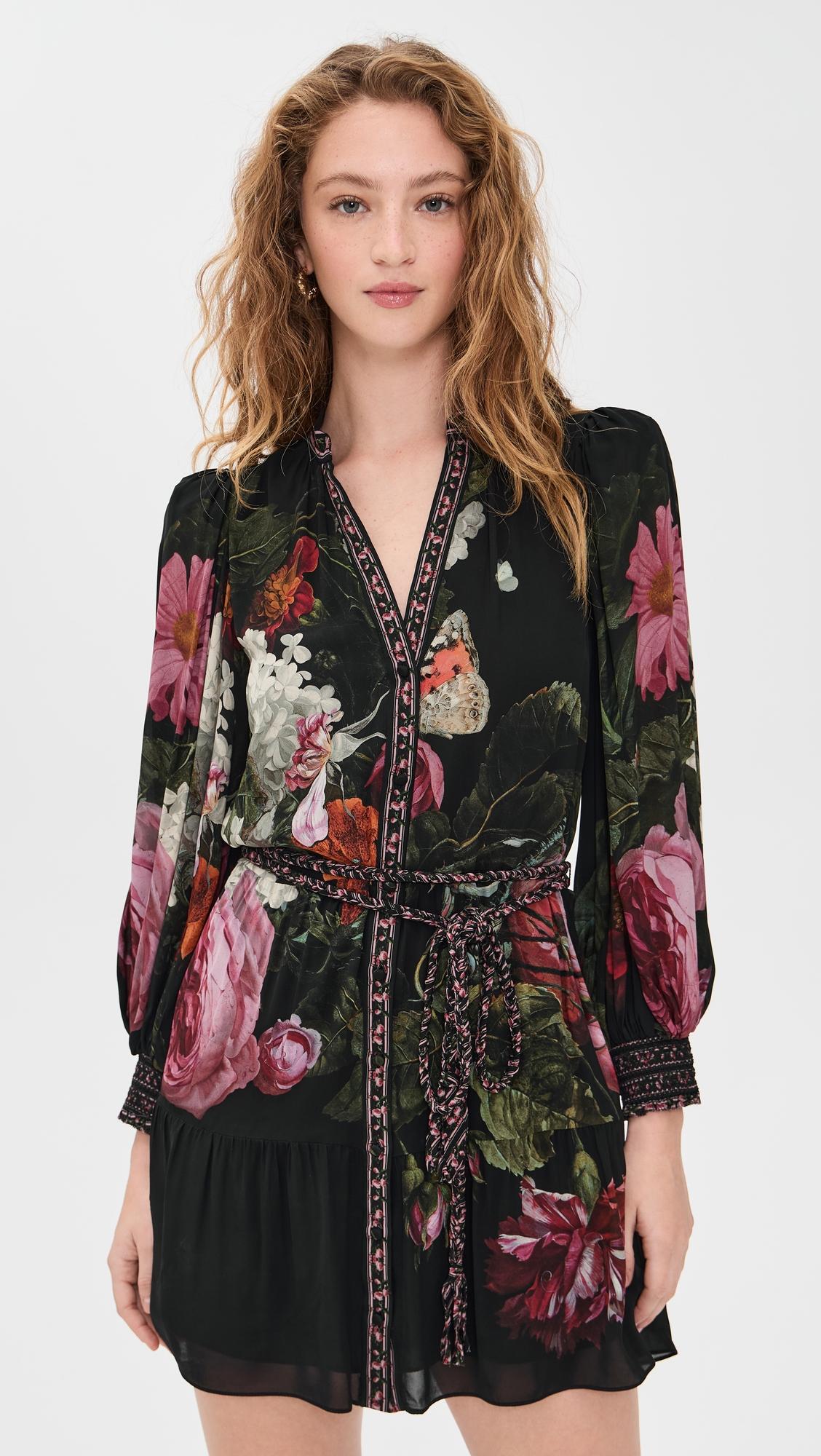 antonette long sleeve button front mini dress