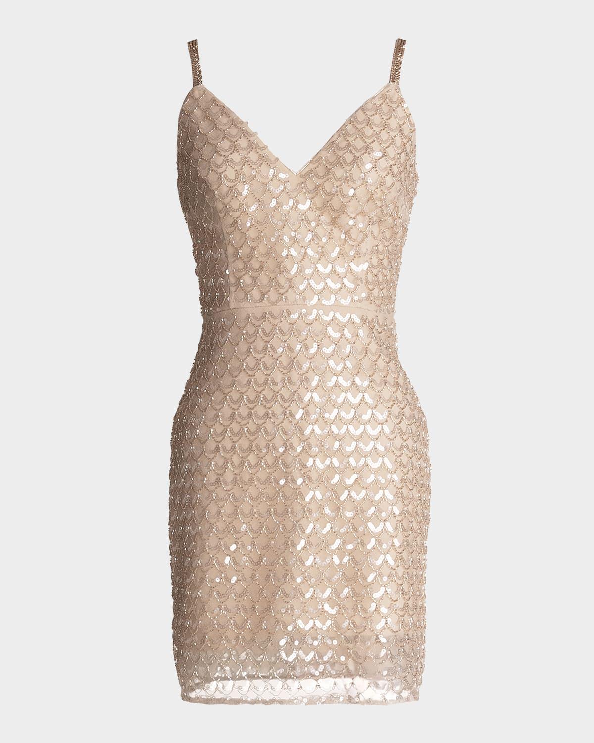anya bead & sequin bodycon mini dress