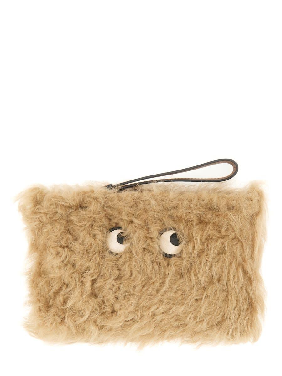 anya hindmarch shearling eyes clutch bag