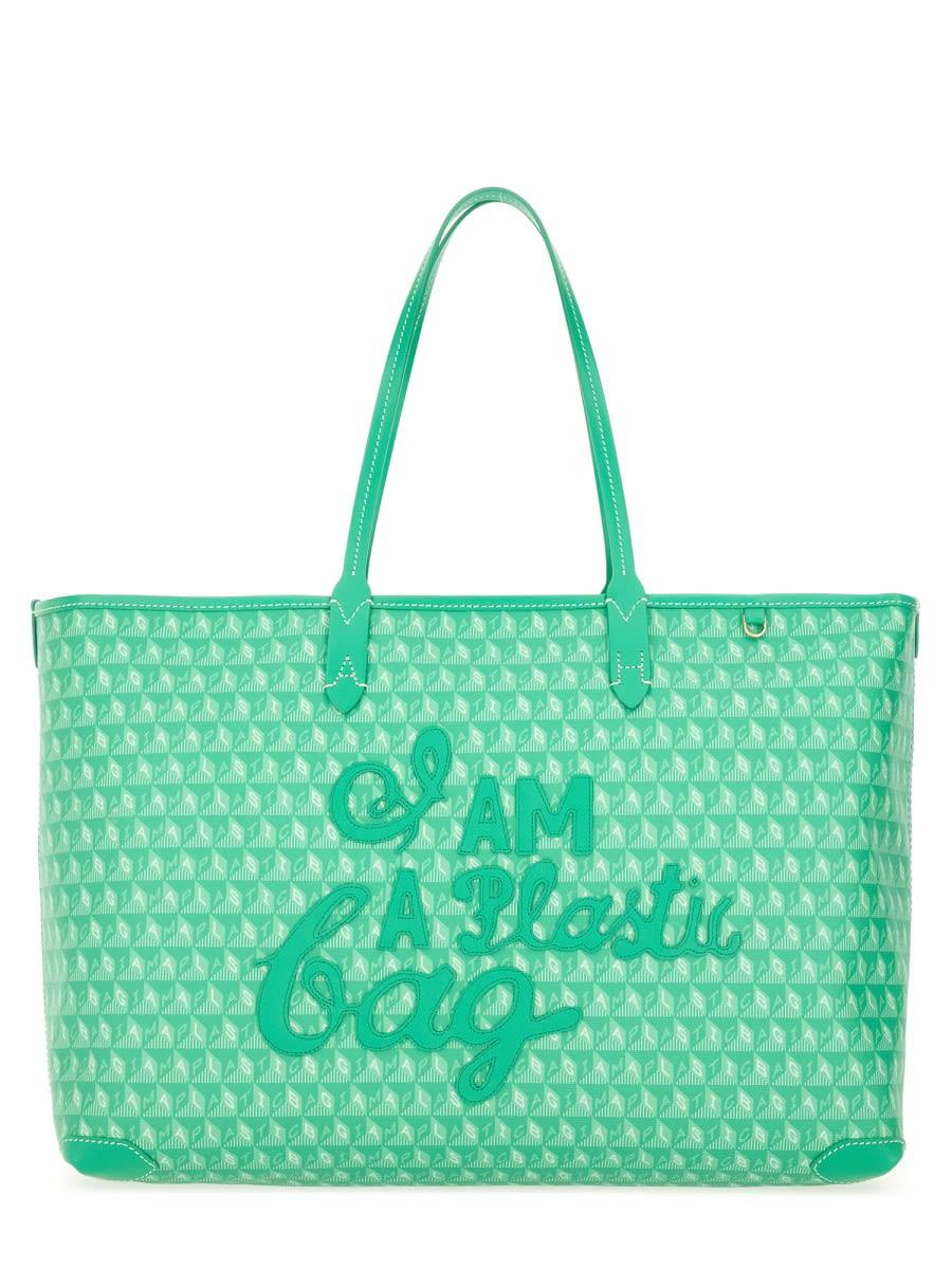 anya hindmarch tote bag with i am a plastic bag pattern