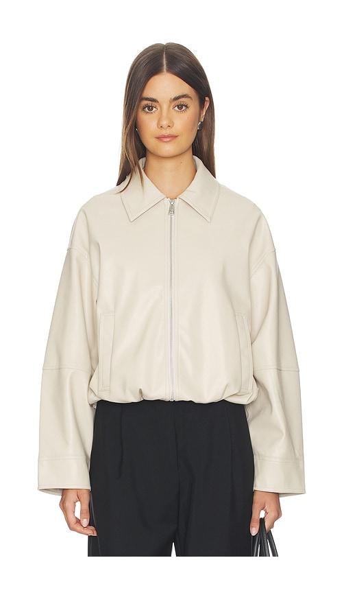 apparis ada sans leather jacket in beige.