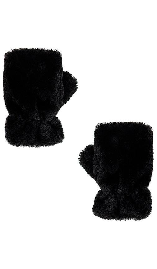 apparis ariel faux fur mittens in black.