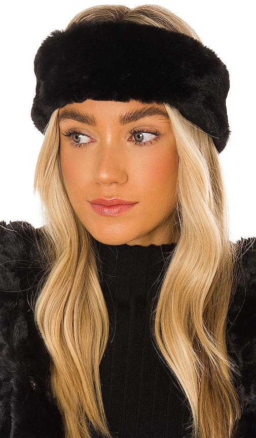 apparis eleni faux fur headband in black.
