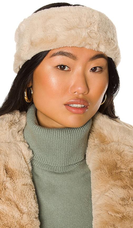 apparis eleni faux fur headband in taupe.