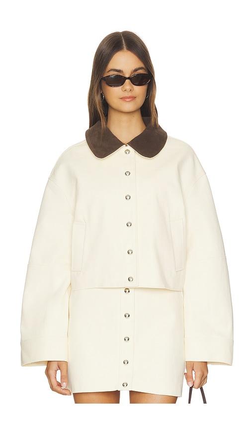 apparis ella canvas cropped jacket in ivory.