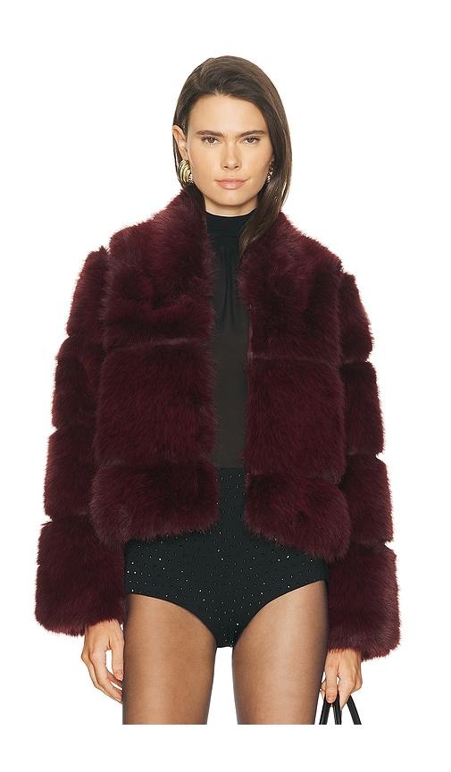 apparis sai sable coat in burgundy.