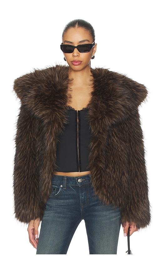 apparis yara fox coat in brown.