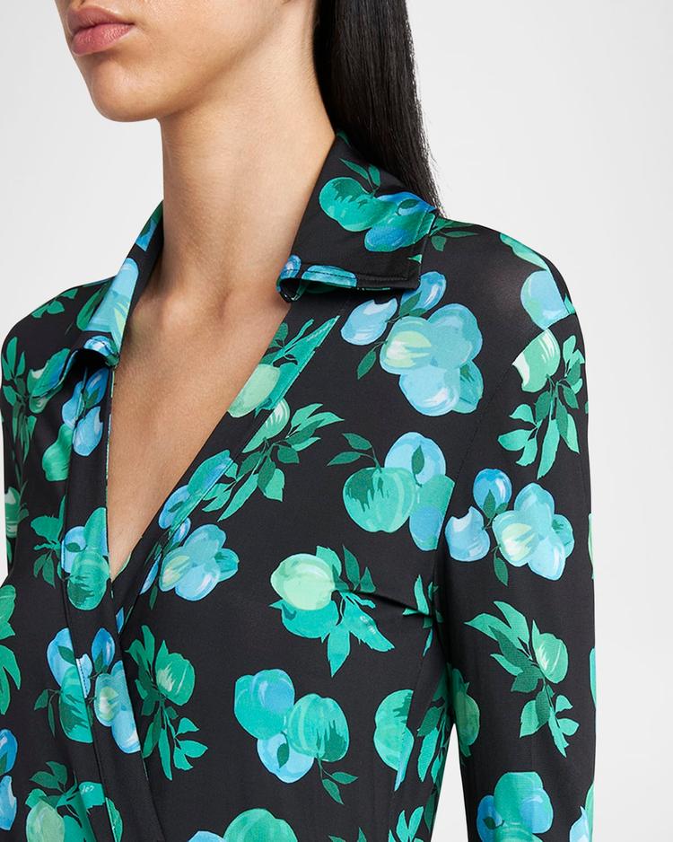 apple-print midi wrap shirtdress