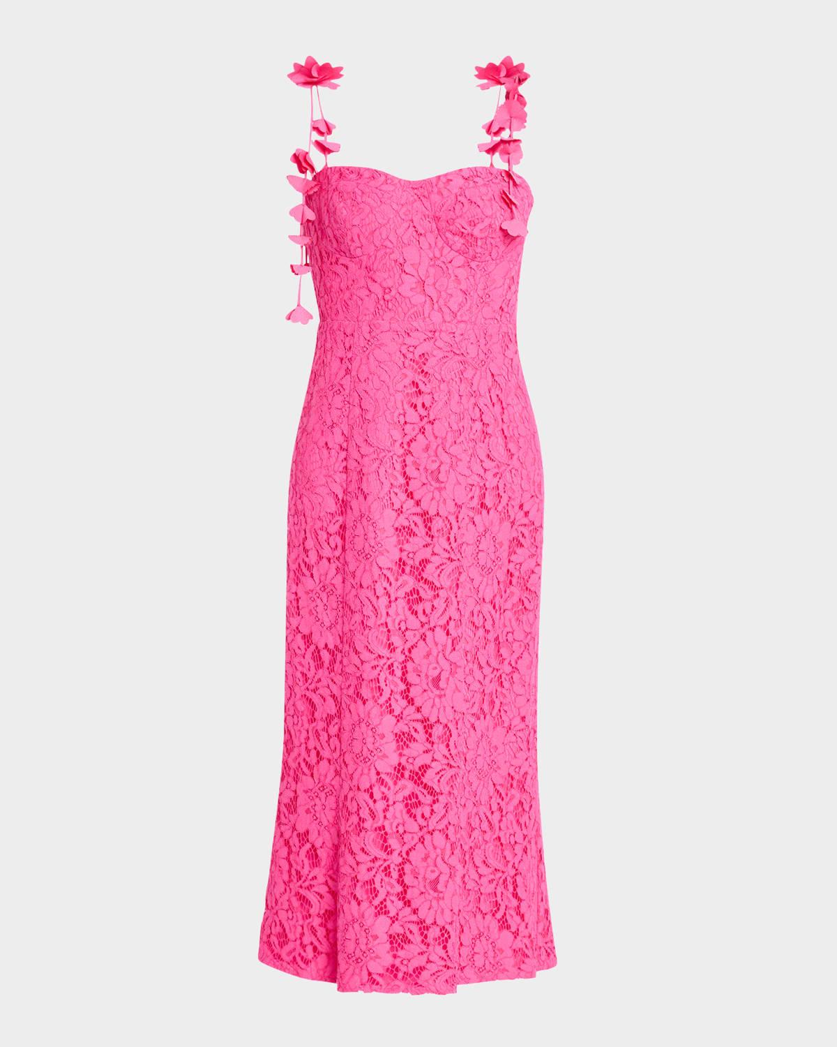 applique-embellished lace midi dress