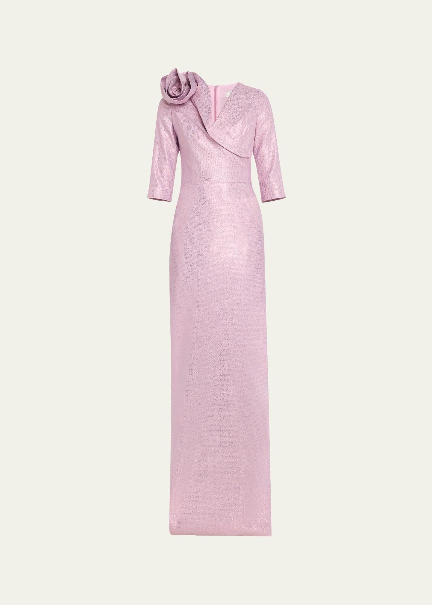 applique metallic jacquard column gown