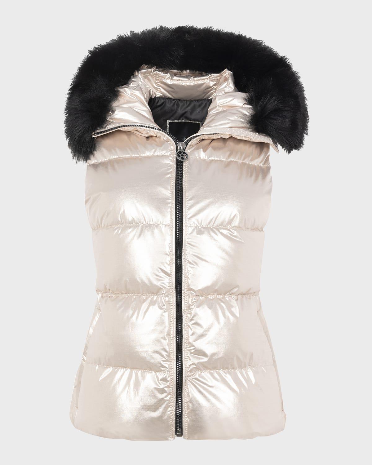 apres-ski vest with detachable toscana lamb shearling hood trim