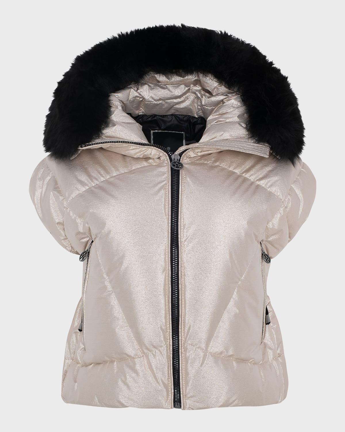 apres-ski vest with detachable toscana lamb shearling hood trim