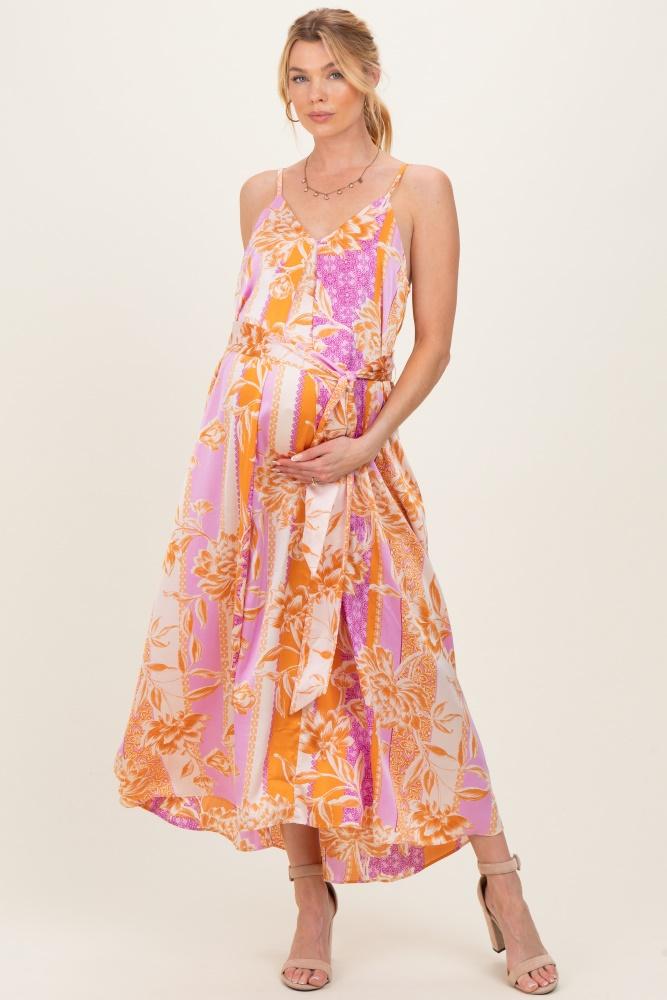 apricot lavender riviera bloom extra flared maternity maxi dress