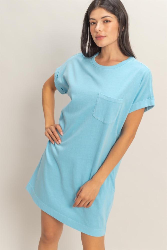 aqua blue t-shirt mini dress