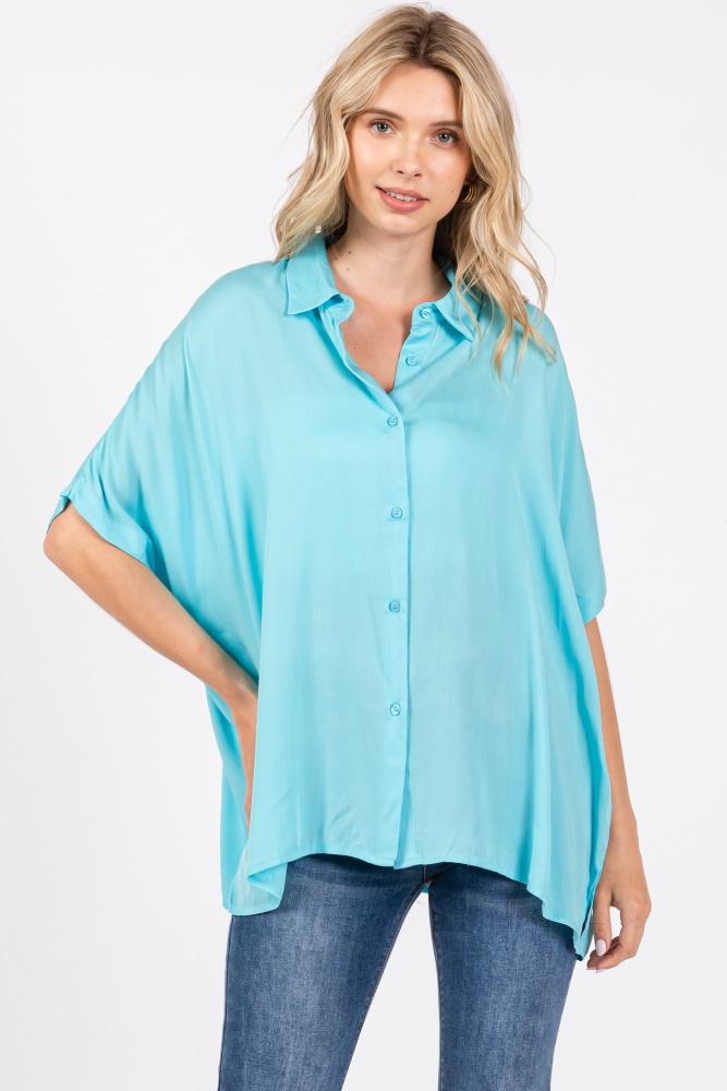aqua dolman sleeve button down blouse