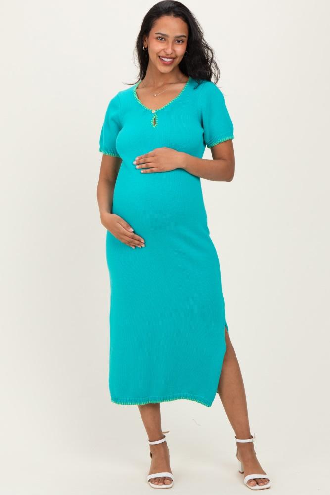 aqua knit contrast stitch detail maternity midi dress