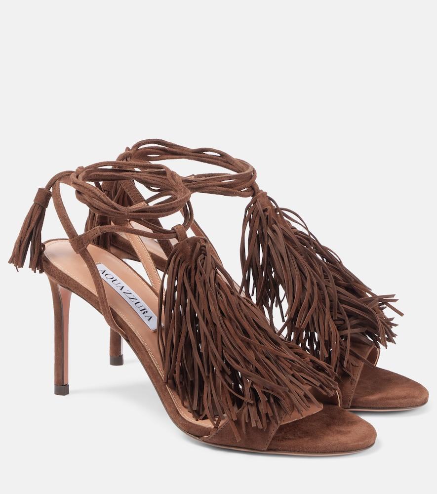 aquazzura 85 fringed suede sandals