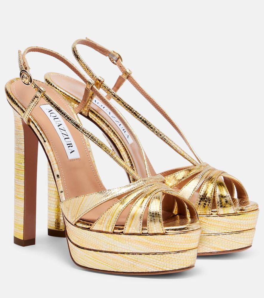 aquazzura aimée 130 metallic leather platform sandals