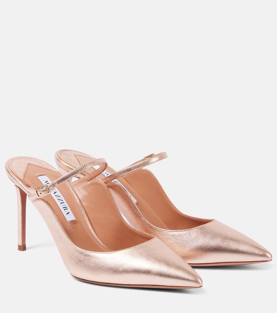 aquazzura bellezza 85 metallic leather mules
