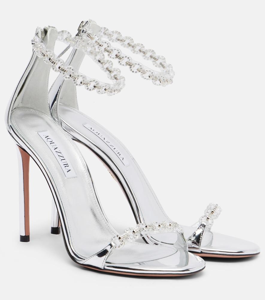 aquazzura bijoux 105 embellished metallic leather sandals