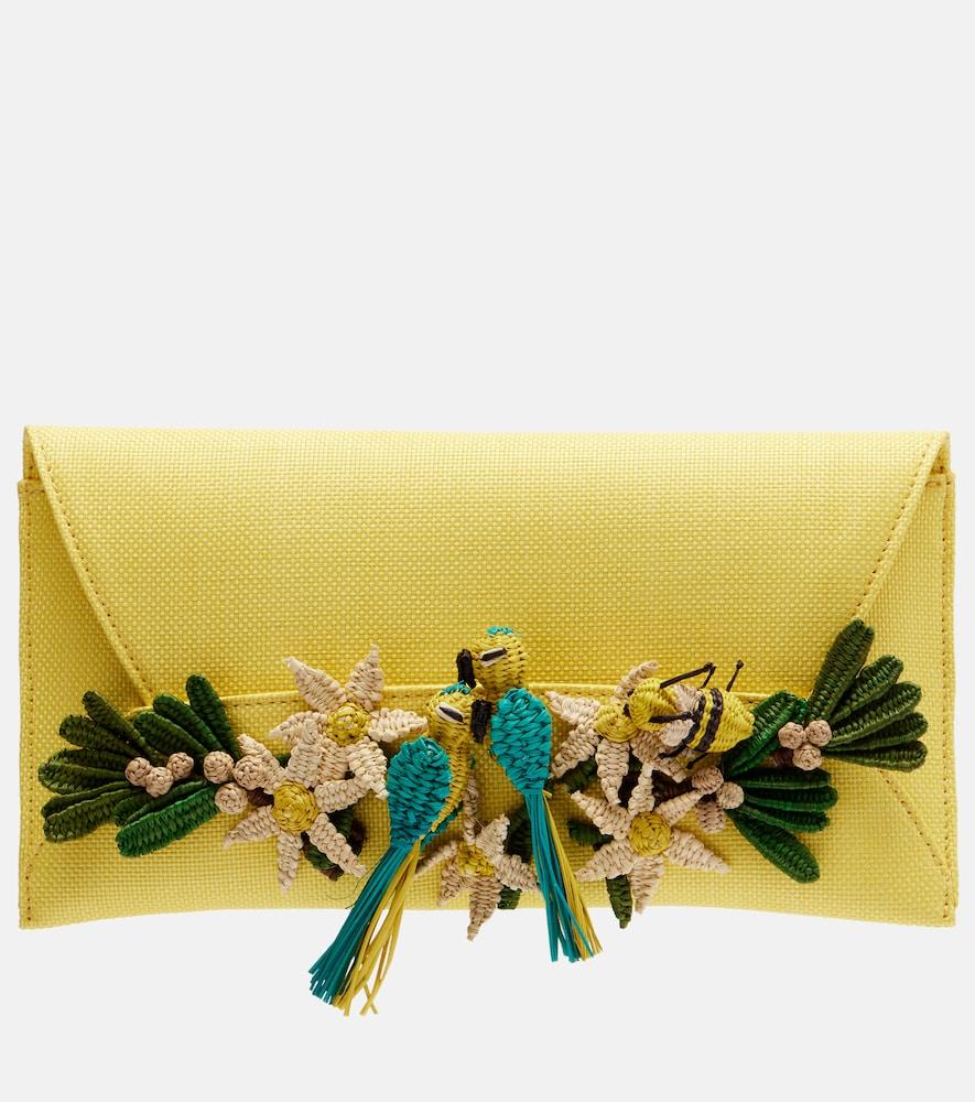 aquazzura birdsong small raffia clutch